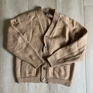VINTAGE 80s rare Men's Tan 100% camelhair Cardigan Sweater size 44/L